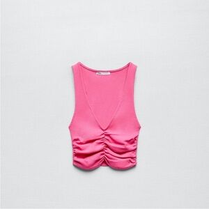 Zara pink ruched cropped tank